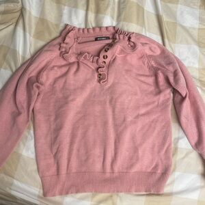 Cute Coastal Grandmother Pink Ruffle Sweater